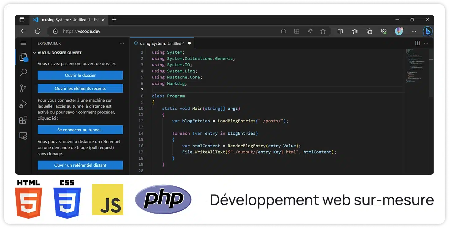 Developpement web sur-mesure — HTML, CSS, JS, PHP